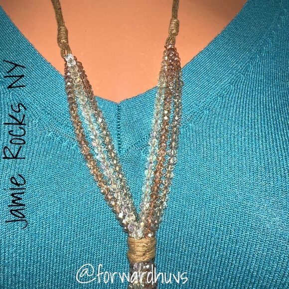 Jamie Rocks NY Sparkling Beige-Champagne & White Multi Strand Bead Necklace - Picture 3 of 8